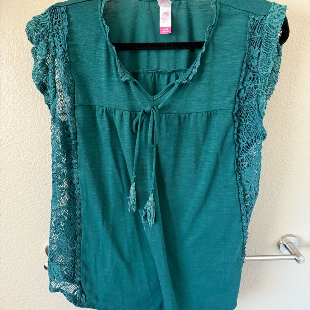 No Boundaries Teal Lace Accent Blouse